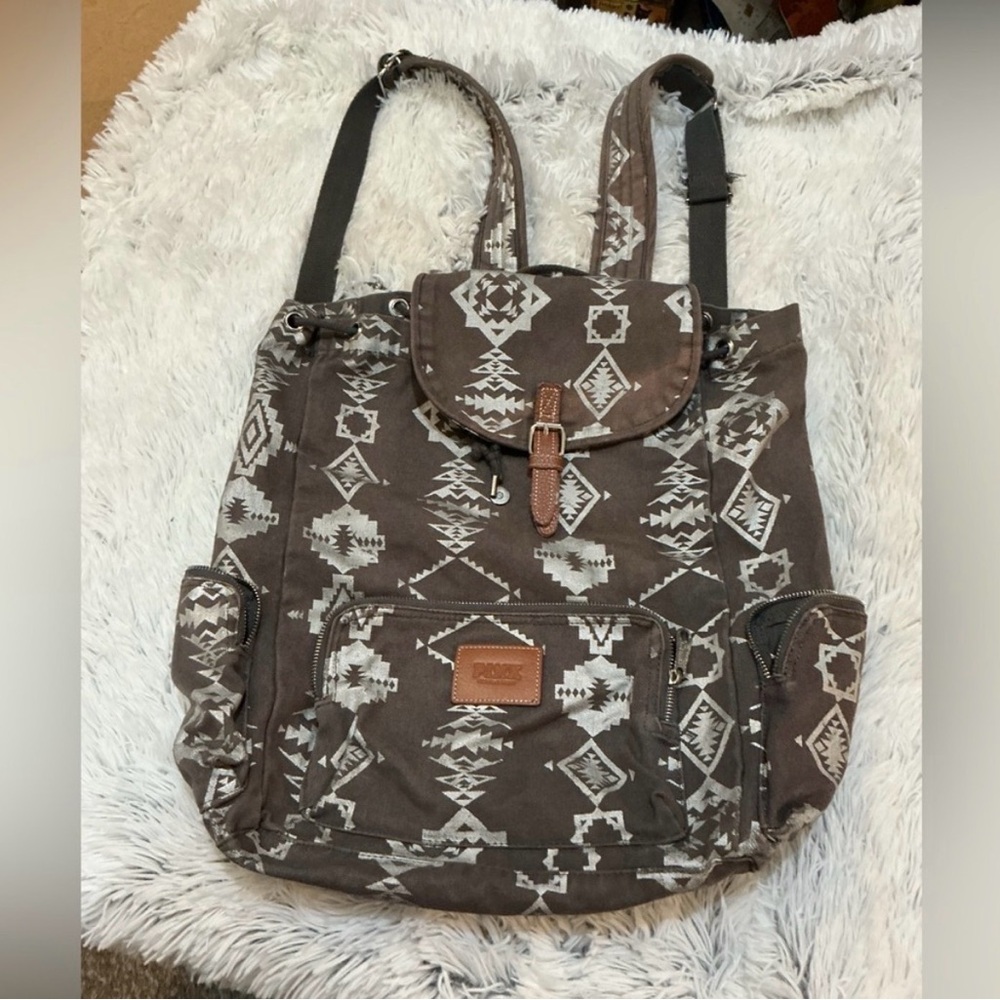PINK Victoria's Secret Brown Canvas Backpack with White Tribal Print